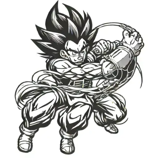 stick man vegeta firing a beam at a stick man goku, no shading, small characters tattoo design idea