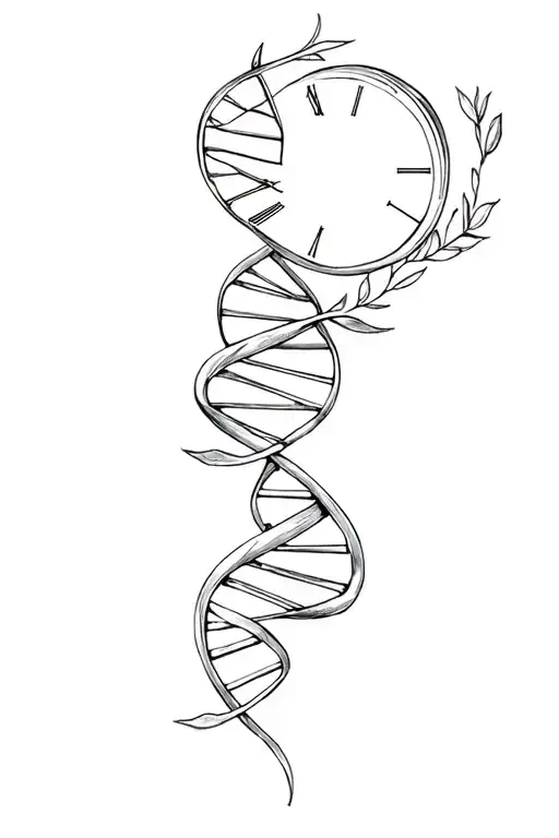 plant DNA double helix with clock face tattoo design idea