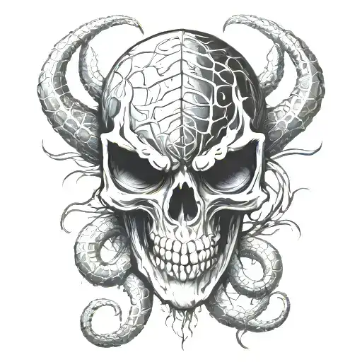 spider skull snake tattoo design idea