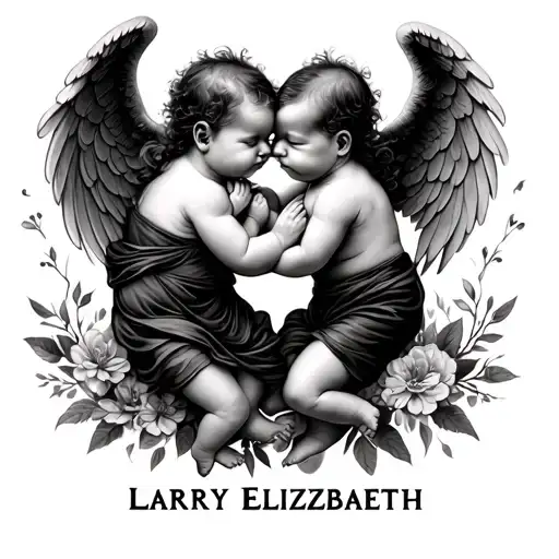 "Larry Elizabeth" 2 angel babies tattoo design idea