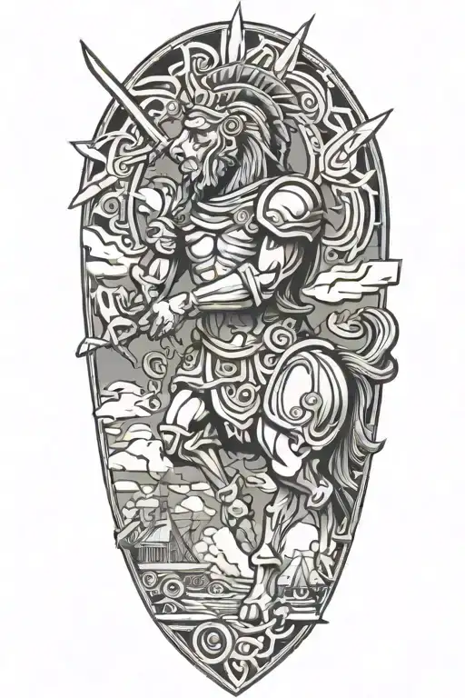 odysseus and trojan horse wooden tattoo design idea