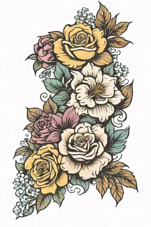 floral sleeve with the state flowers from California, Nevada, Oregon, Utah, Florida, Texas, and South Carolina  tattoo design idea