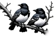 2 Magpies on a branch tattoo design idea