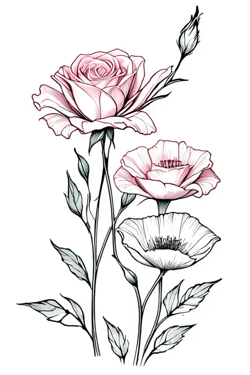 rose, gladiolus and poppy flowers tattoo design idea