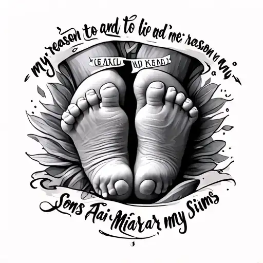 a tatto with a quote that says my reason to live and my reason to die with my sons name Azai Mikar Sims baby feet  tattoo design idea