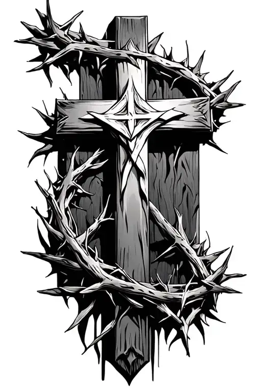 cross with crown of thorns tattoo design idea