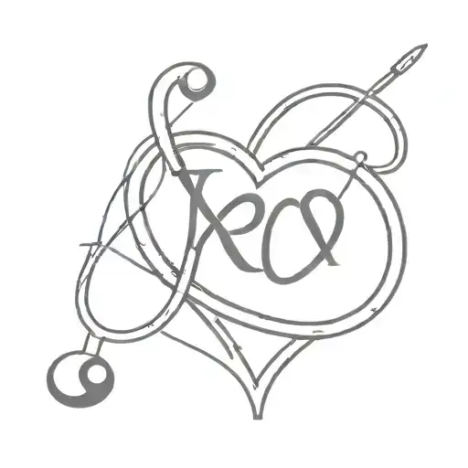 A stethoscope forming the shape of a heart with the initials 'XOXO' intertwined within the design tattoo design idea