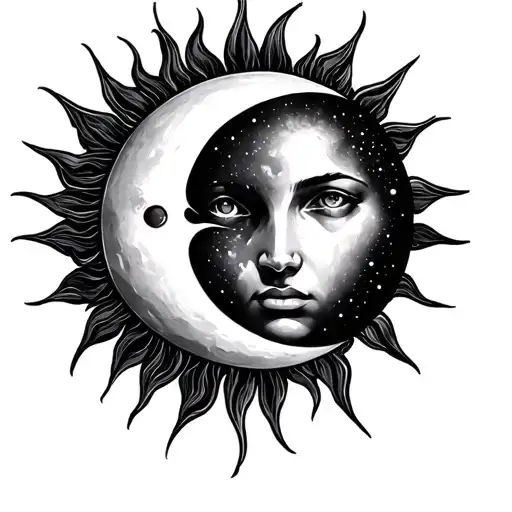 sun and moon merging together tattoo design idea
