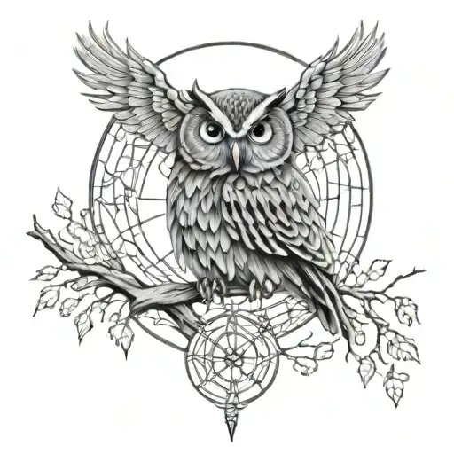 quantum entanglement and owl perched on top tattoo design idea