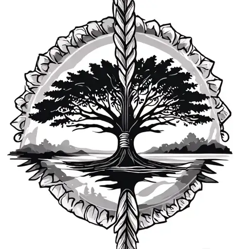 Indian chief headress with tree growing tattoo design idea