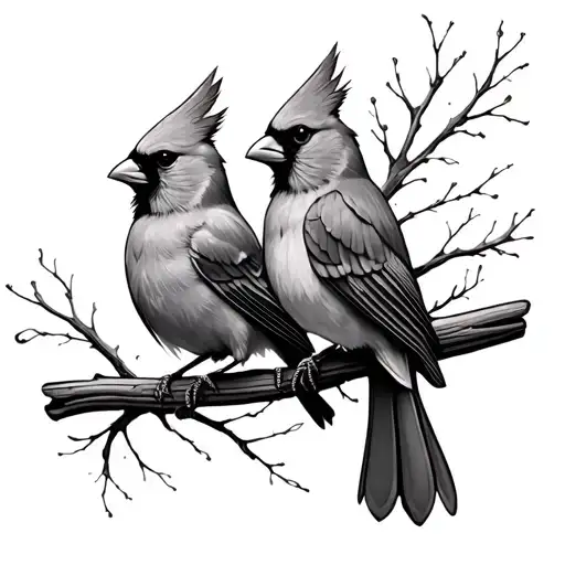 2 cardinals black and white tattoo design idea