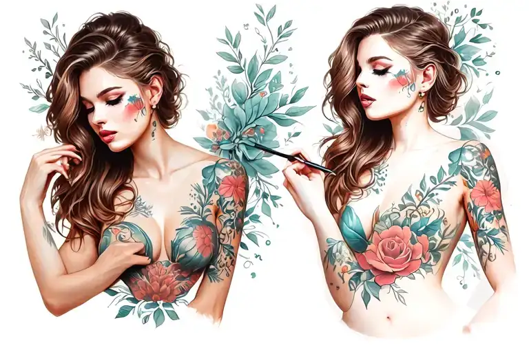 sexy woman  adding body art tattoo design idea