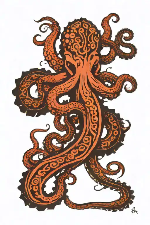 design me a sleev for my right arm with an octopus on the shoulder going into runic tribal with anime eyes split demonic tattoo design idea