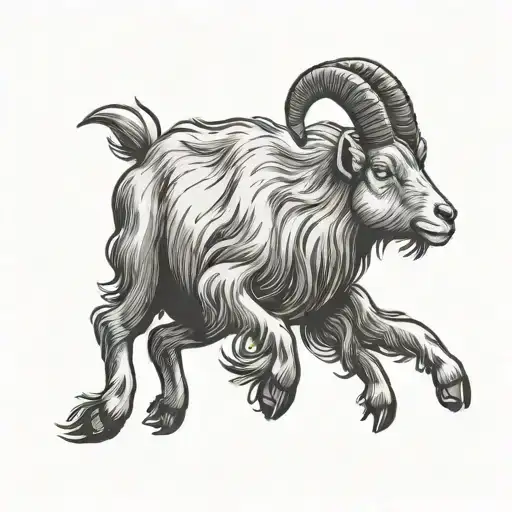 a kid goat in middair kicking to the side in wood etched tattoo style. it has little horns tattoo design idea