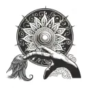 Can you create a finger tattoo and incorporates enlightenment, new beginnings, Virgo symbol, growth, wisdom  tattoo design idea