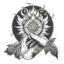 Can you create a finger tattoo and incorporates enlightenment, new beginnings, Virgo symbol, growth, wisdom  tattoo design idea