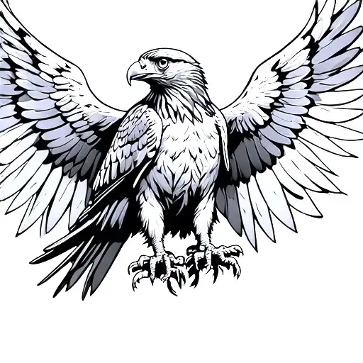 Make a front hawk in the front position in the middle of the flight with the wings open tattoo design idea