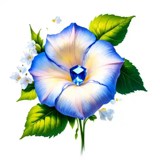 morning glory flower with sapphire gem inside and amazing grace hymn  tattoo design idea