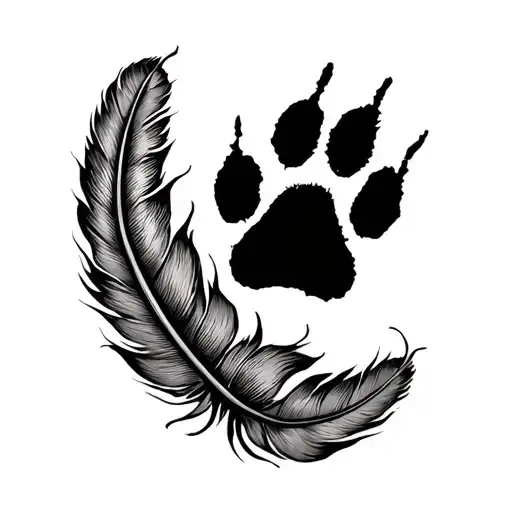 Pheasant feathers and dog paw print tattoo design idea