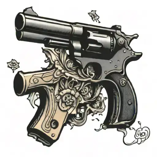 colt pistol cash raining tattoo design idea