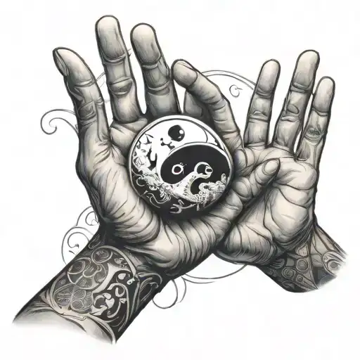 creation of adam hands mixed with yin and yang symbol tattoo design idea
