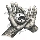 creation of adam hands mixed with yin and yang symbol tattoo design idea