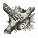 creation of adam hands mixed with yin and yang symbol tattoo design idea