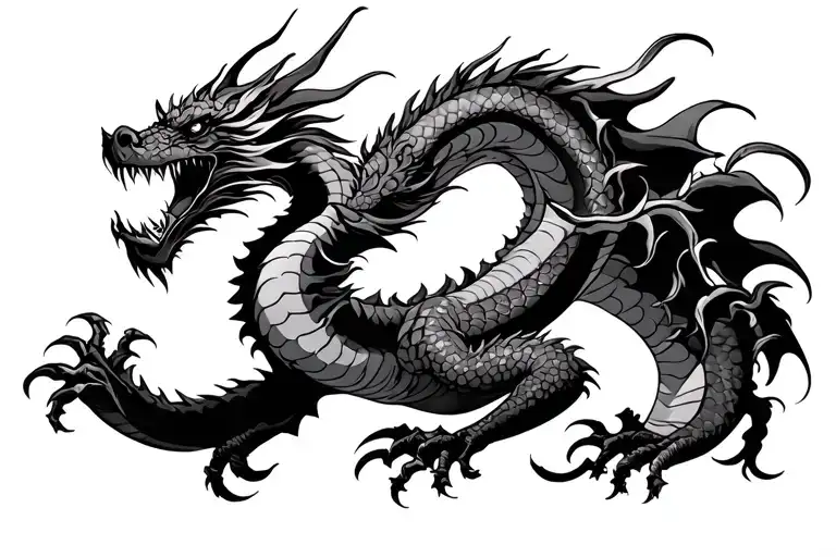 Japanese traditional dragon and grim reaper tattoo design idea