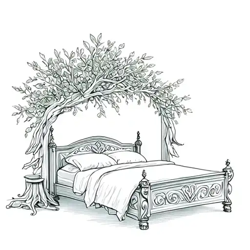 wedding bed carved into olive tree tattoo design idea