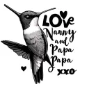 Hummingbird with text that says "Love Nanny and Papa xoxo" tattoo design idea