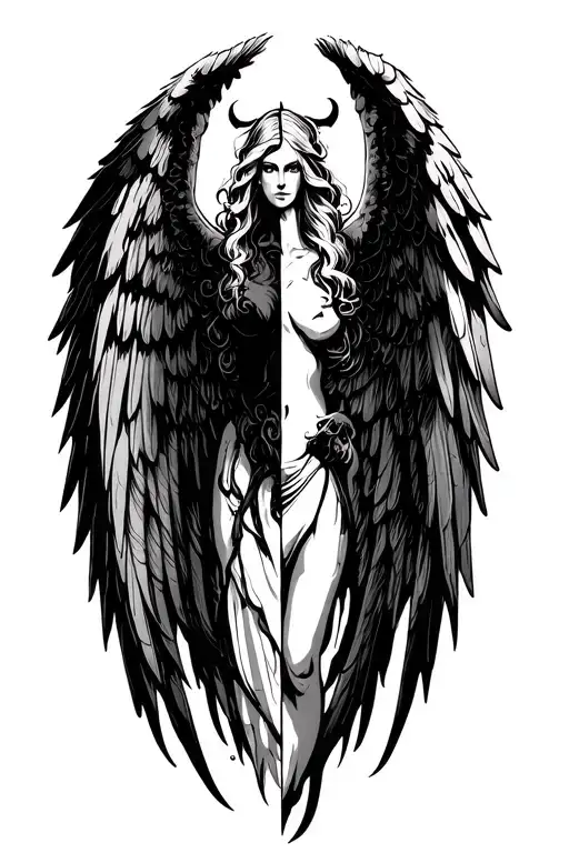 Angel and demon wings spread wide half angel half tattoo design idea