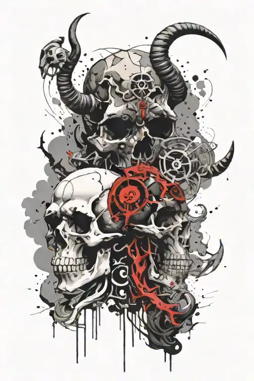 skulls clouds with Capricorn zodiac signs merged together with one light tattoo design idea