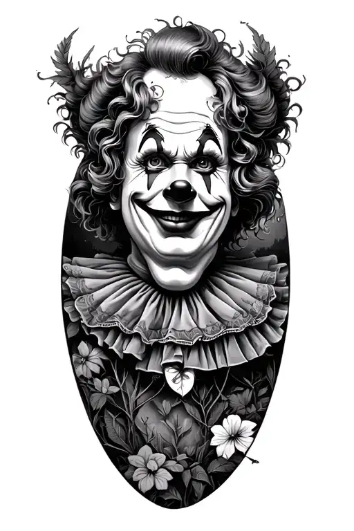 circus clown magical forest scene tattoo design idea