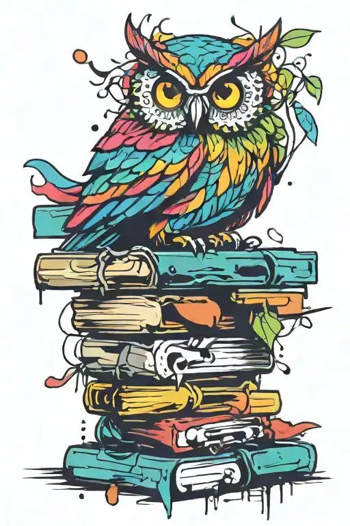 owl perched on a stack tattoo design idea
