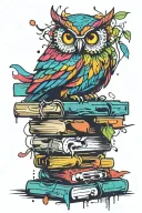 owl perched on a stack tattoo design idea