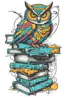 owl perched on a stack tattoo design idea