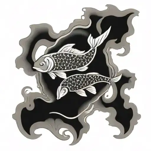 Hieroglyphs 武士道 and yin yang from koi carp swimming tattoo design idea