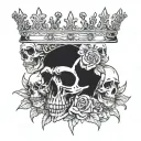cross, crowns,Greek busts and skulls tattoo design idea