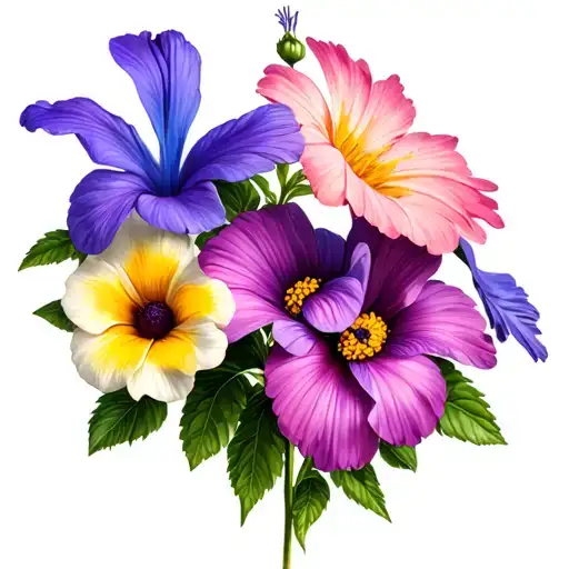 Aster and morning glory and primrose and violet flowers  tattoo design idea