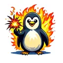 penguin holding a firework bursting with flames tattoo design idea