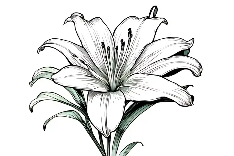 fine line, lily flower tattoo design idea