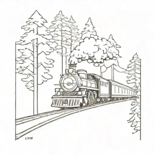 steam train in redwood trees tattoo design idea