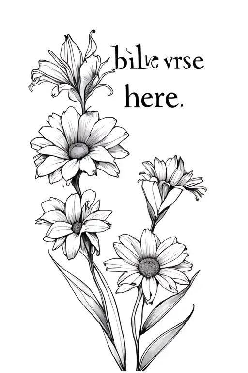 "Bible verse here " gladiolus and daisiea tattoo design idea