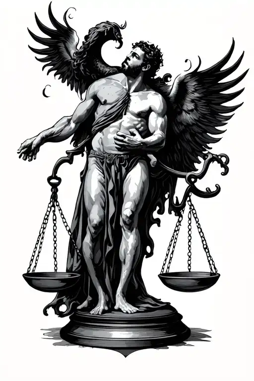 duality of man good and evil balancing scales tattoo design idea