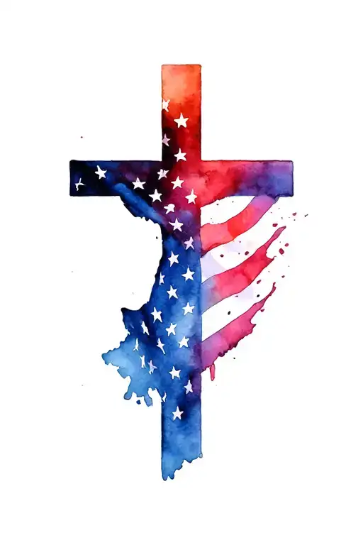 Cristian cross with American flag tattoo design idea
