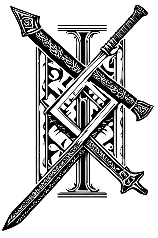 "ΜΟΛΩΝ ΛΑΒΕ" A Japanese katana and a Doric spear (symbol of the Spartan hoplite) crossed, representing mastery in war tattoo design idea
