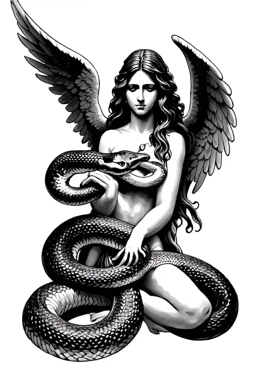 nirvana angel with a snake going through it tattoo design idea