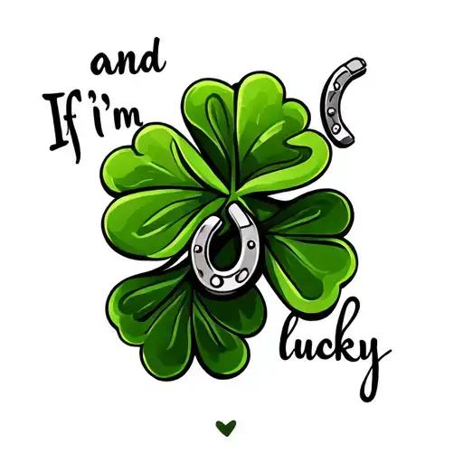 "and If I'm lucky" a 4 leaf clovers and a silver horseshoes tattoo design idea