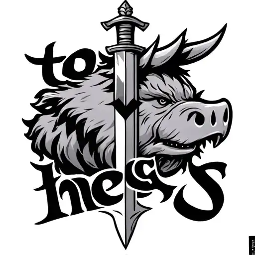 dagger that says "to the hogs" tattoo design idea