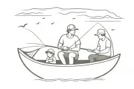 dad and son fishing in a boat tattoo design idea